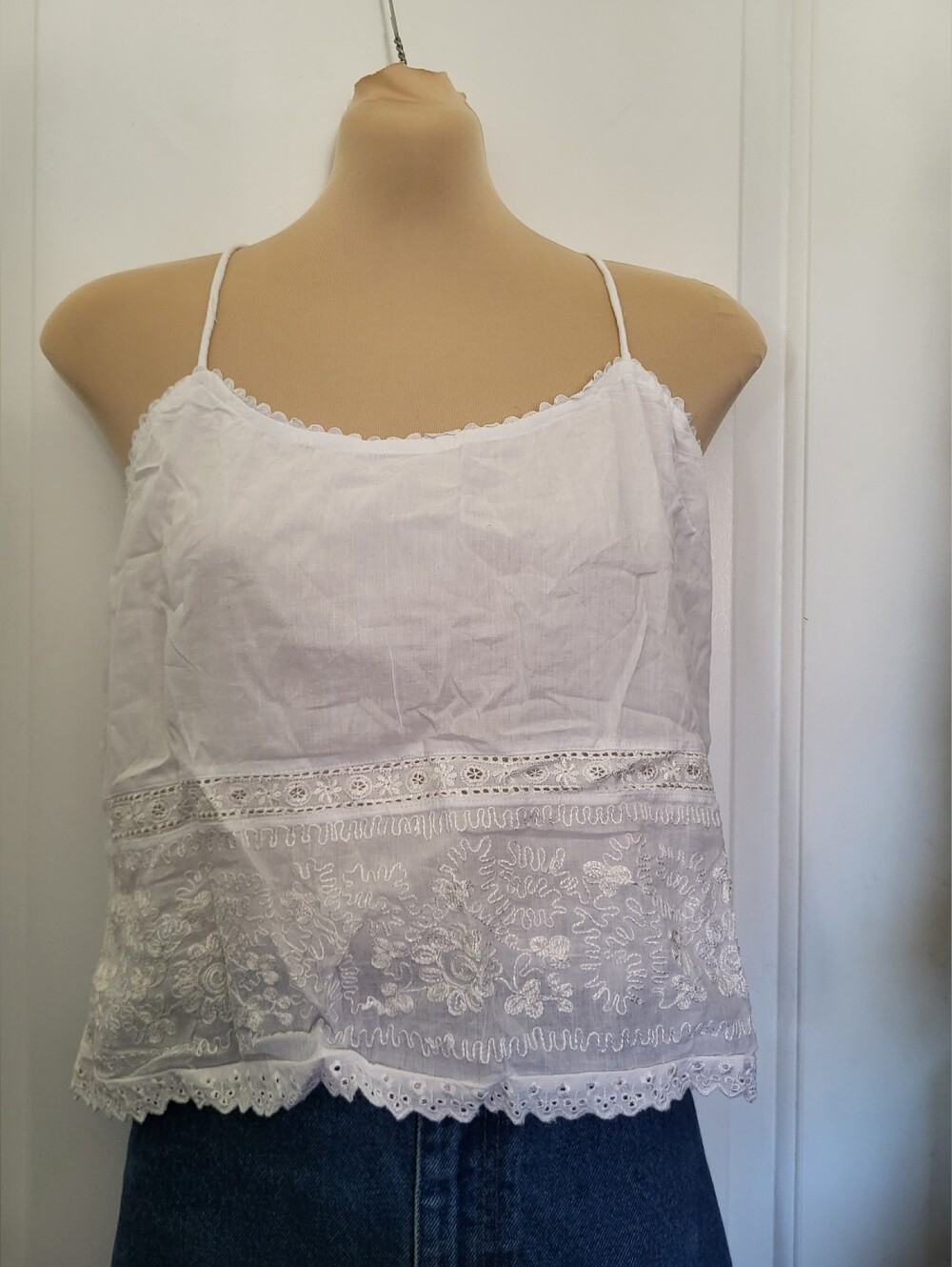 Women's White Embroidered Cami